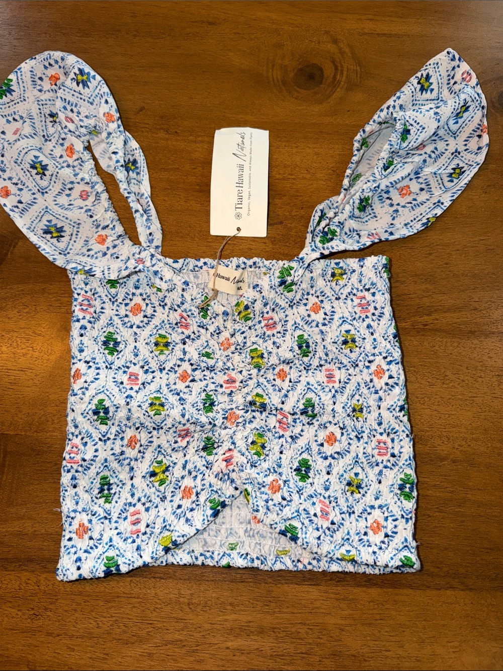 Tiare Hawaii White Floral Smocked Crop Top